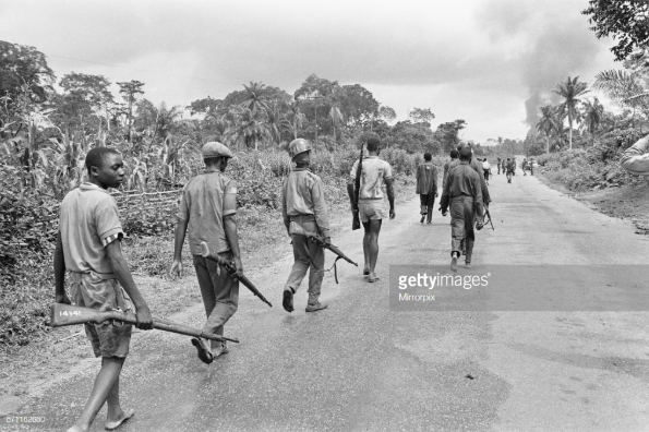 Biafran soldiers seen here advancing towards the Nigerian army, 11th June 1968 .
 (Photo by Ron Burton/Mirrorpix/Getty Images)
